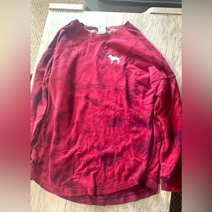 PINK by Victoria Secret Red Tie Dye Long Sleeve Crewneck